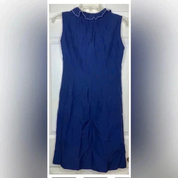 Vintage SHANNON MCLEAN navy Blue White V-Neck Ruffle Sleeveless Dress Small? - Picture 2 of 5
